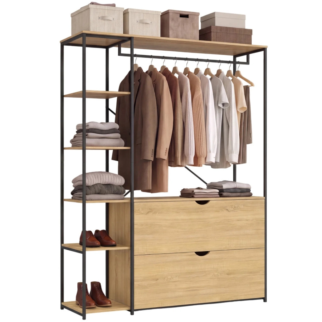 IDMarket - Armadio con ripiani L. 113 cm DETROIT 2 cassetti design industriale