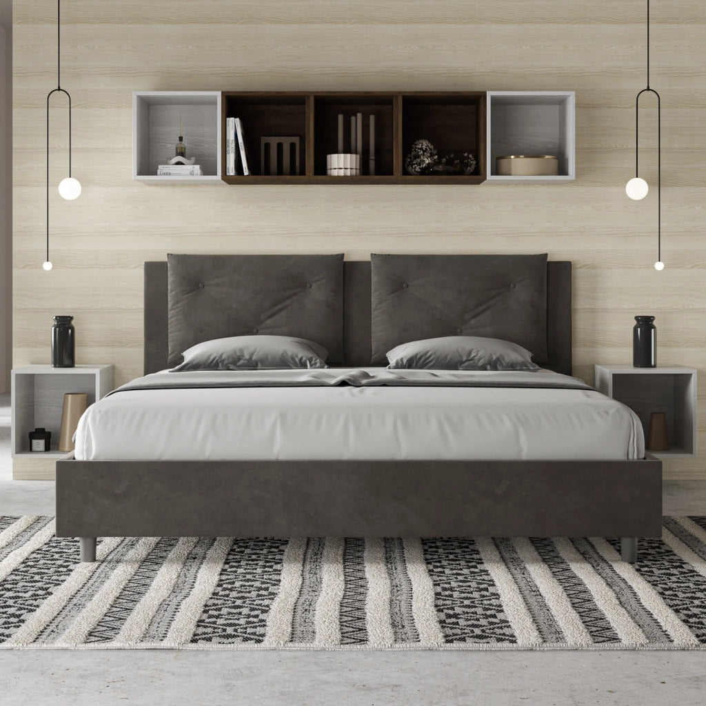 BS COM Letto senza rete imbottito 180x210 microfibra grigio