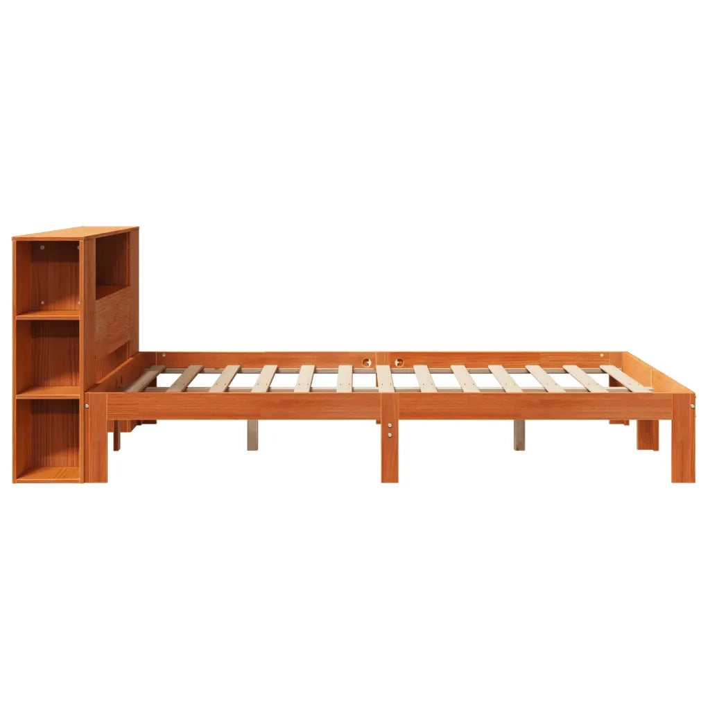 Letto Libreria senza Materasso-Struttura Letto con contenitore Marrone Cera 135x190 cm in Pino 543486