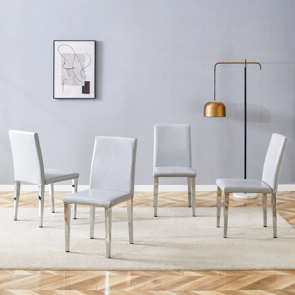 SEDIA da pranzo moderna Set da 4 pezzi 90 cm PU grigio chiaro e metallo argento
