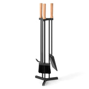 Set di 4 attrezzi per camino 65 cm set pratico ergonomico design moderno metallo legno di faggio nero naturale 20_0011769