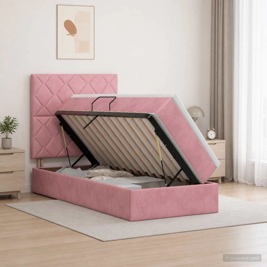 Letto con contenitore e materasso Rosa 90 x 200 cm Velluto 3459728
