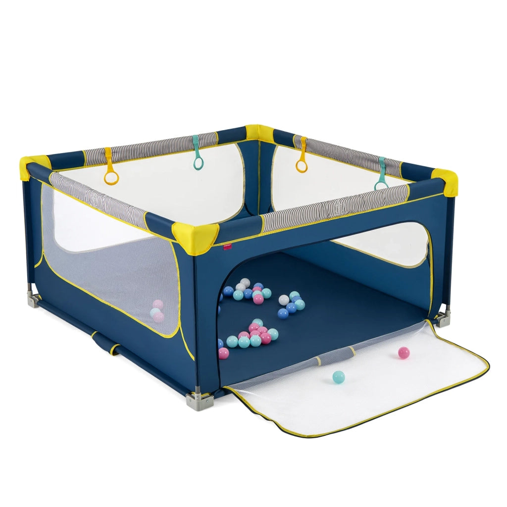 Box per bambini pieghevole 150 x 150 cm con porta a cerniera blu, recinto per bambini robusto e portatile per casa e viaggi