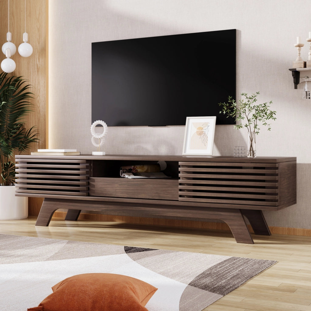 Mobile TV con un cassetto e due ante, mobile TV, pannello TV, mobile basso TV, supporto TV. Design unico, finitura legno vintage. 150*35*44 cm