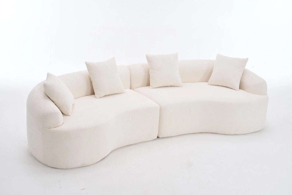 Divano modulare angolare curvo in chenille, 4 posti, bianco-grigio, per soggiorno e appartamento