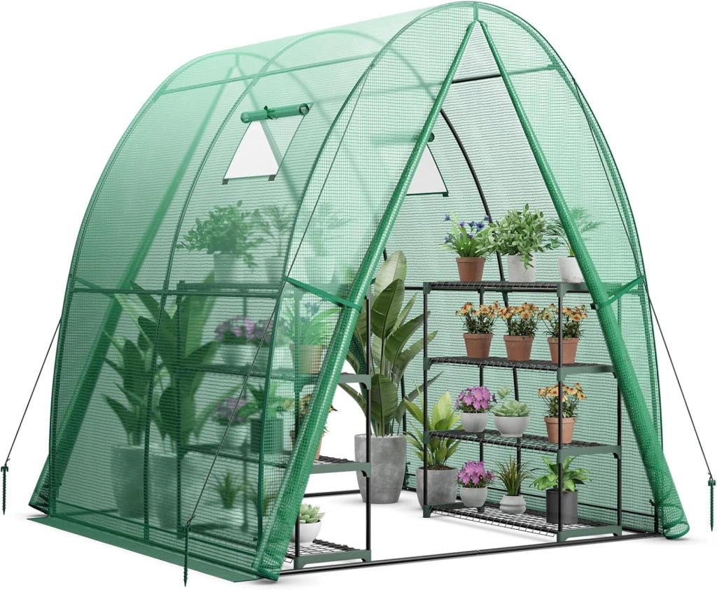 Serra da Giardino 181 x 181 x 200 CM, Serra a Tunnel da Esterno con 2 Porte con Zip, 2 Finestre, Copertura in PE Impermeabile e Tasche Laterali, Serra Invernale per Giardino (Verde)