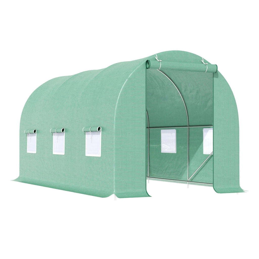 Serra da giardino 445x200x200cm con porta e 6 finestre ¨C Xylo ¨C Struttura acciaio zincato, telo PE verde