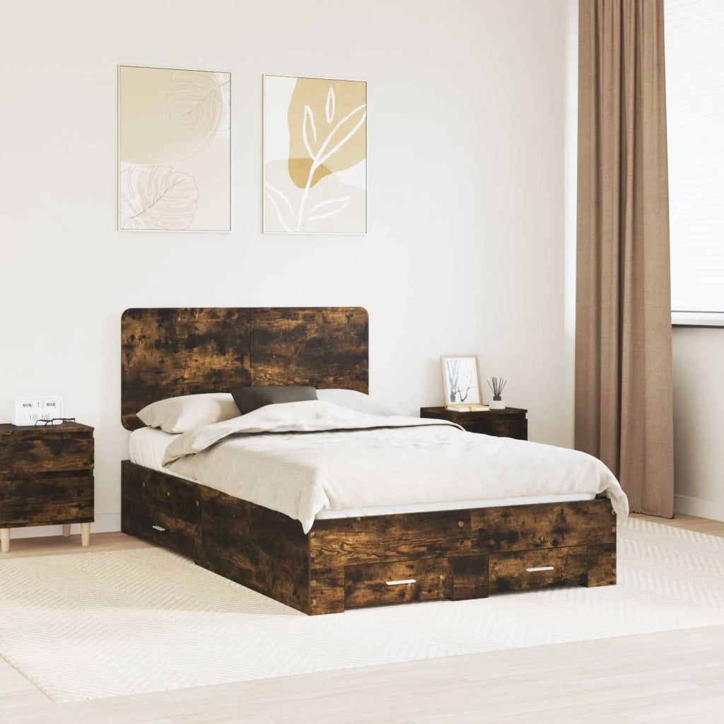 Letto matrimoniale | Letto per adulti | Struttura del letto Rovere fum¨¦ 120 x 190 cm Legno multistrato