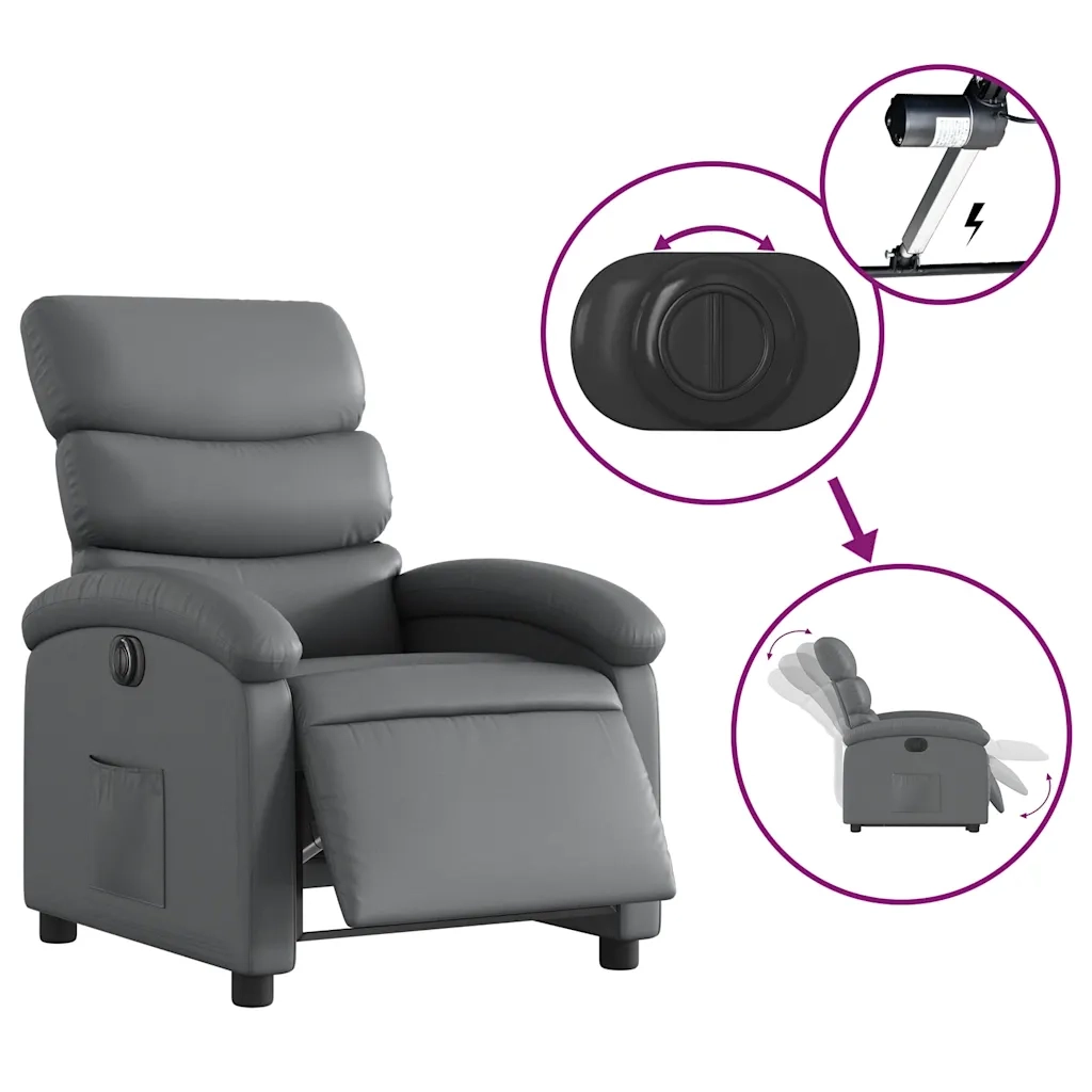 Poltrona | Sedia Relax Reclinabile Elettrica Grigia in Similpelle
