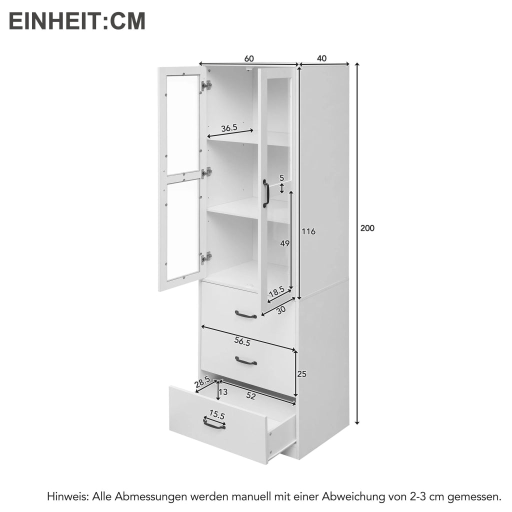 Vetrina con illuminazione LED e 3 cassetti in MDF bianco