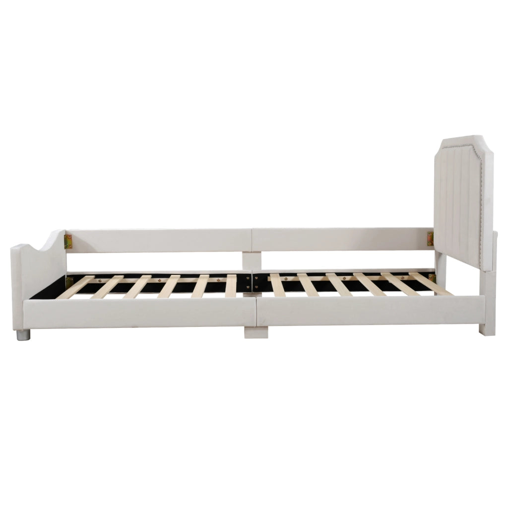 Letto Imbottito Multifunzione ¨C MINIMAL ¨C Flanella Beige 90x200, con Schienale e Braccioli
