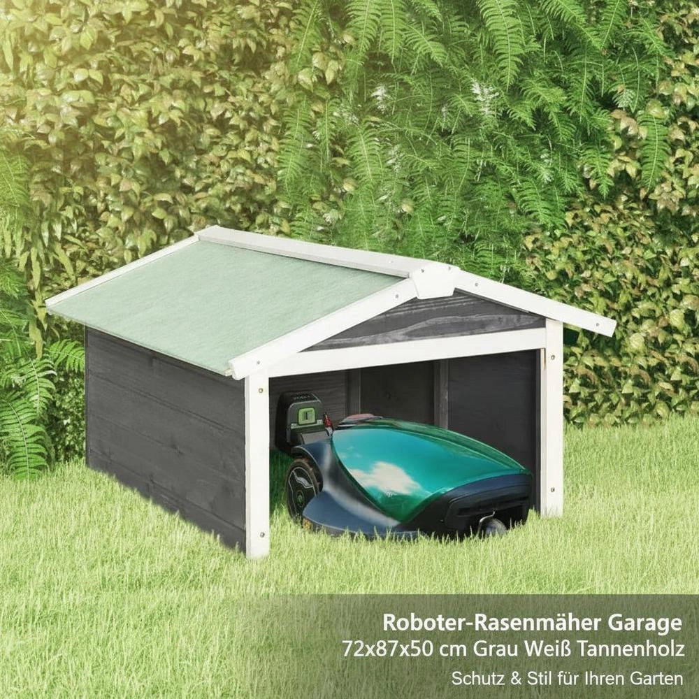 Robot Lawnmower Garage 72x87x50 Cm Grey White Fir Wood
