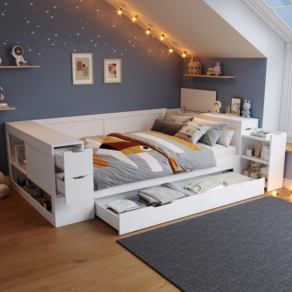 Letto Contenitore in Legno con Cassetti e Comodini ¨C MINIMAL ¨C Bianco 140x200