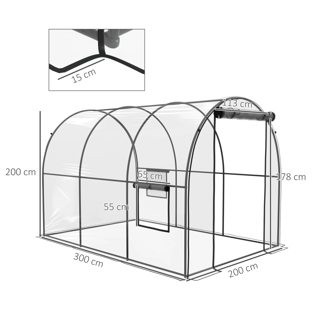 Serra da giardino tunnel 6 m2 ¨C Minimal ¨C 3x2x2 m, telaio tubolare rinforzato, porta con zip, 2 finestre a rullo