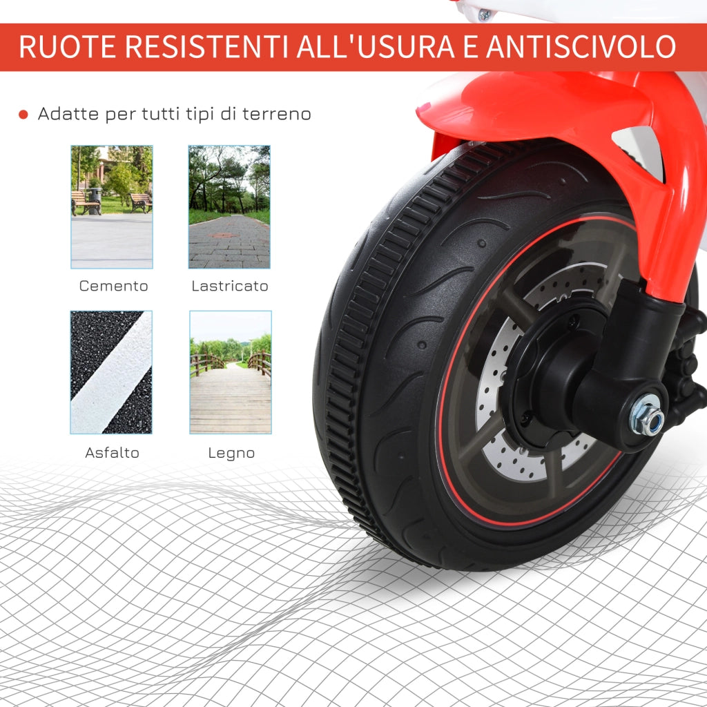 Moto Giocattolo a 3 Ruote per Bambini 18-36 Mesi, Motocicletta Cavalcabile Stile Polizia con Musica e Fari Senza Pedali in PP e Metallo Bianco e Rosso