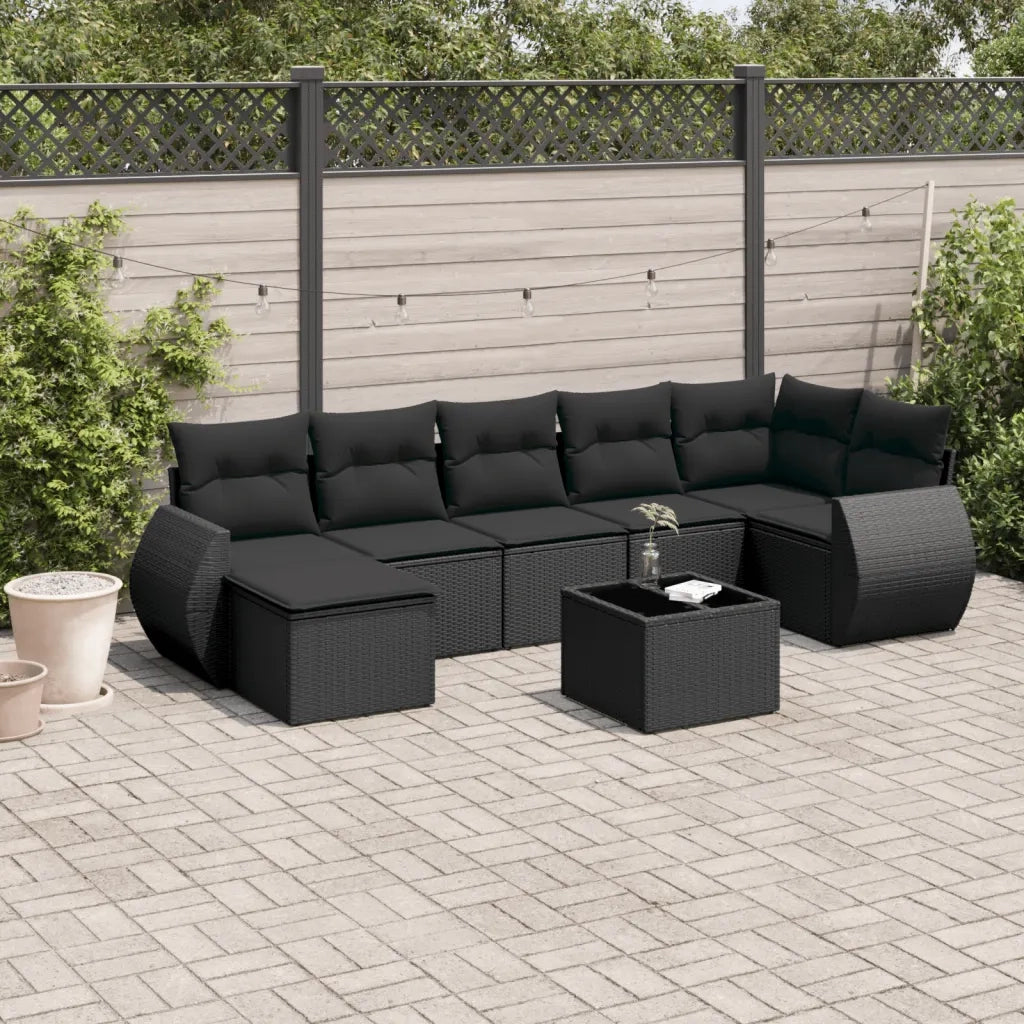 Set Divani da Giardino con Cuscini 8 pz Nero in Polyrattan 3221684