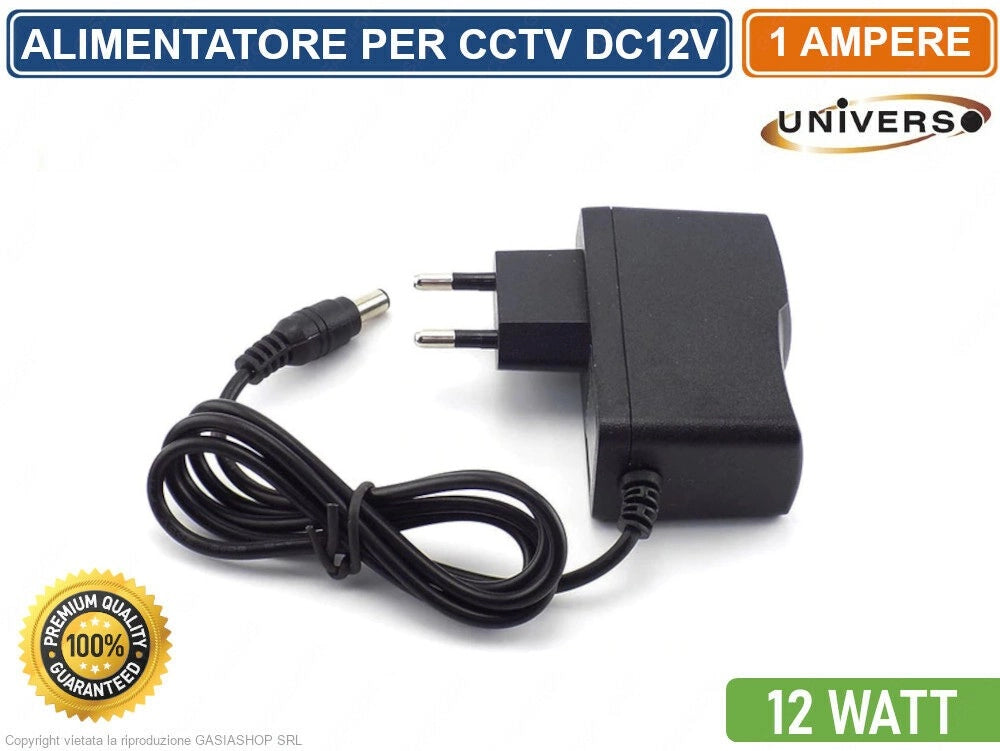 ALIMENTATORE SWITCHING DC 12V 1A 12W PER ILLUMINAZIONE E  CCTV TELECAMERA CIRCUITO CHIUSO