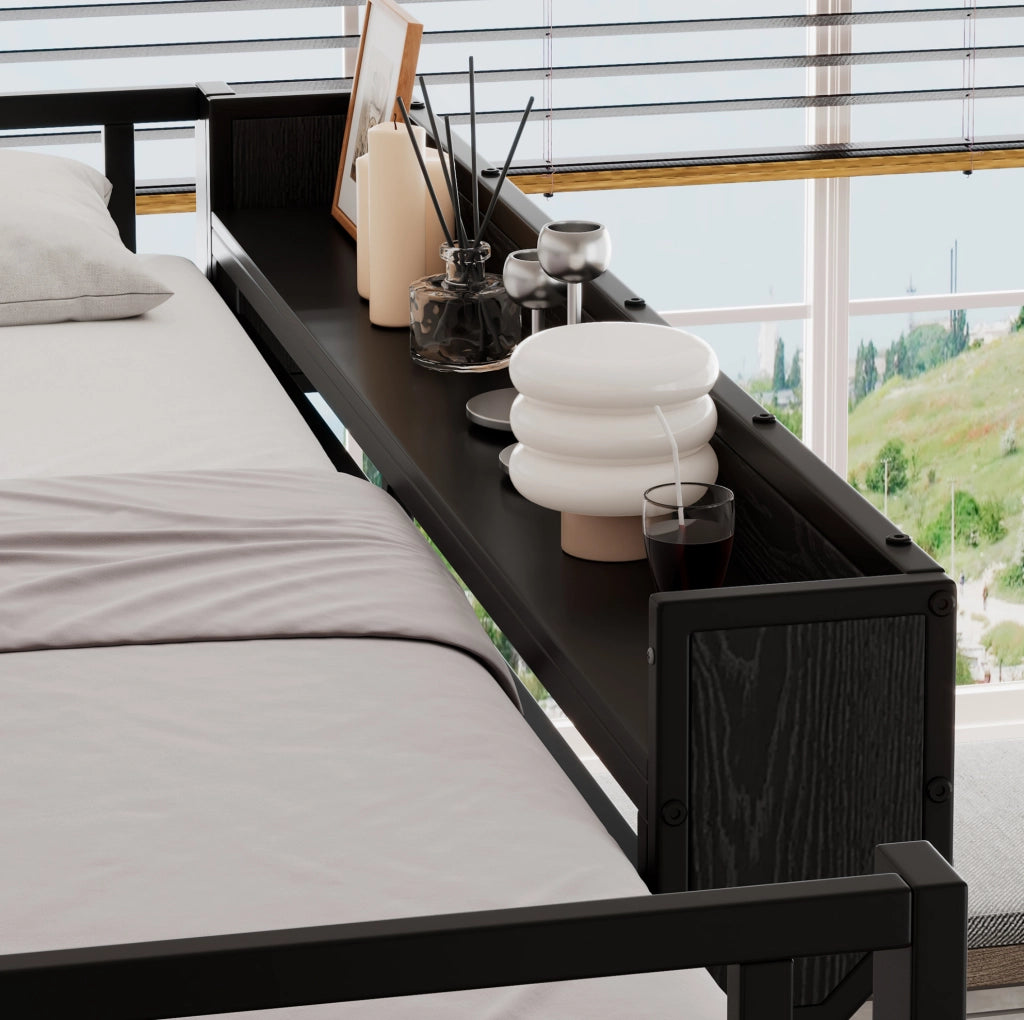 LETTO A CASTELLO 140x200 cm Nero in MDF e Metallo con scrivania e armadio