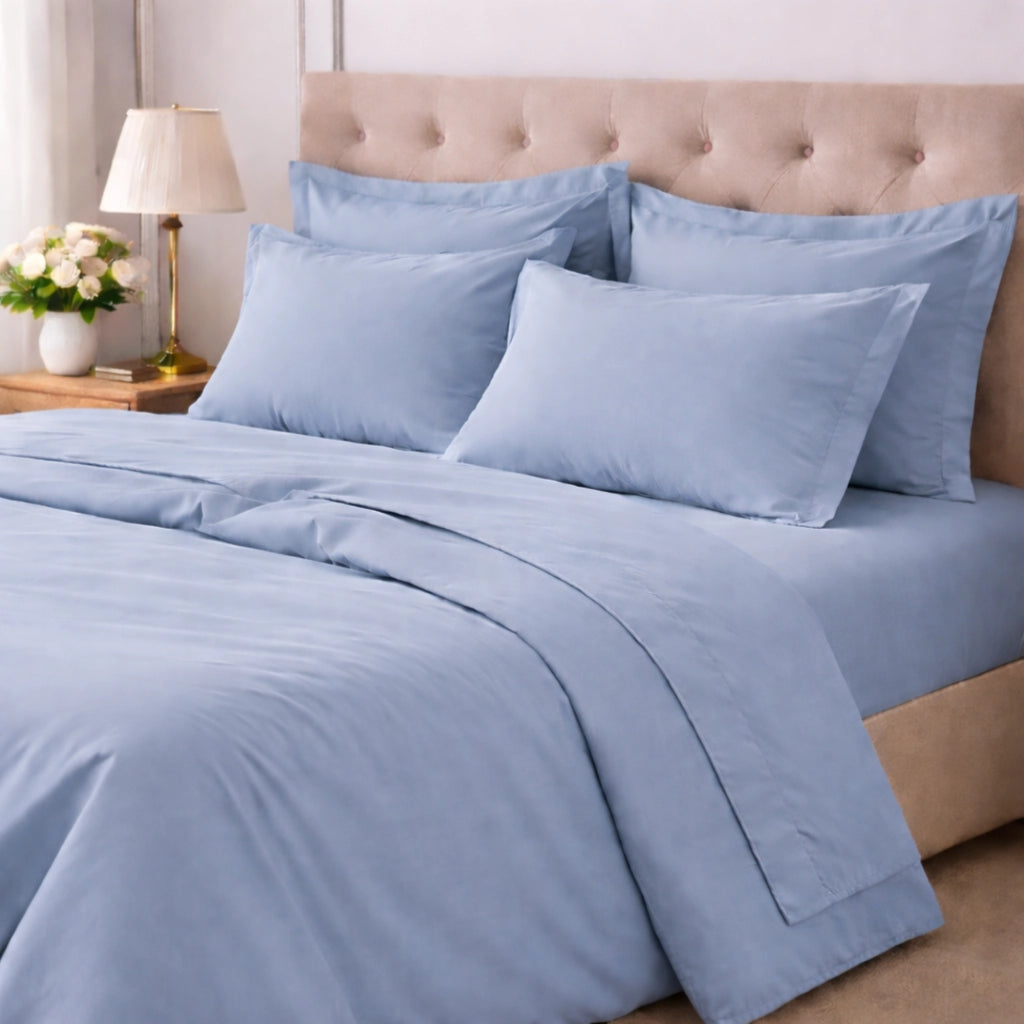Rova, set Completo Letto Matrimoniale in Cotone, blu Cadetto