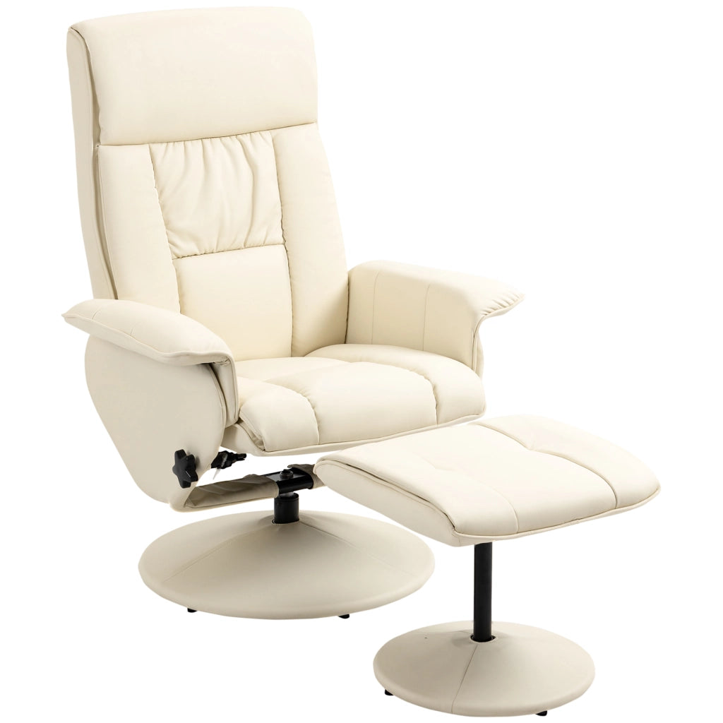 Poltrona Relax Reclinabile fino 135¡ã con Seduta Girevole e Pouf Poggiapiedi, 78x84x110cm, Crema
