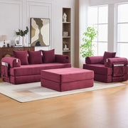 Set divano modulare in velluto a coste con pouf; rosso vino