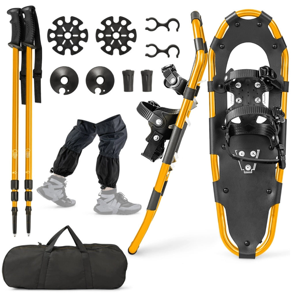 Set di racchette da neve con sistema di fissaggio e bastoncini da trekking, Racchette ergonomiche 63 cm Oro-Campeggio e Trekking
