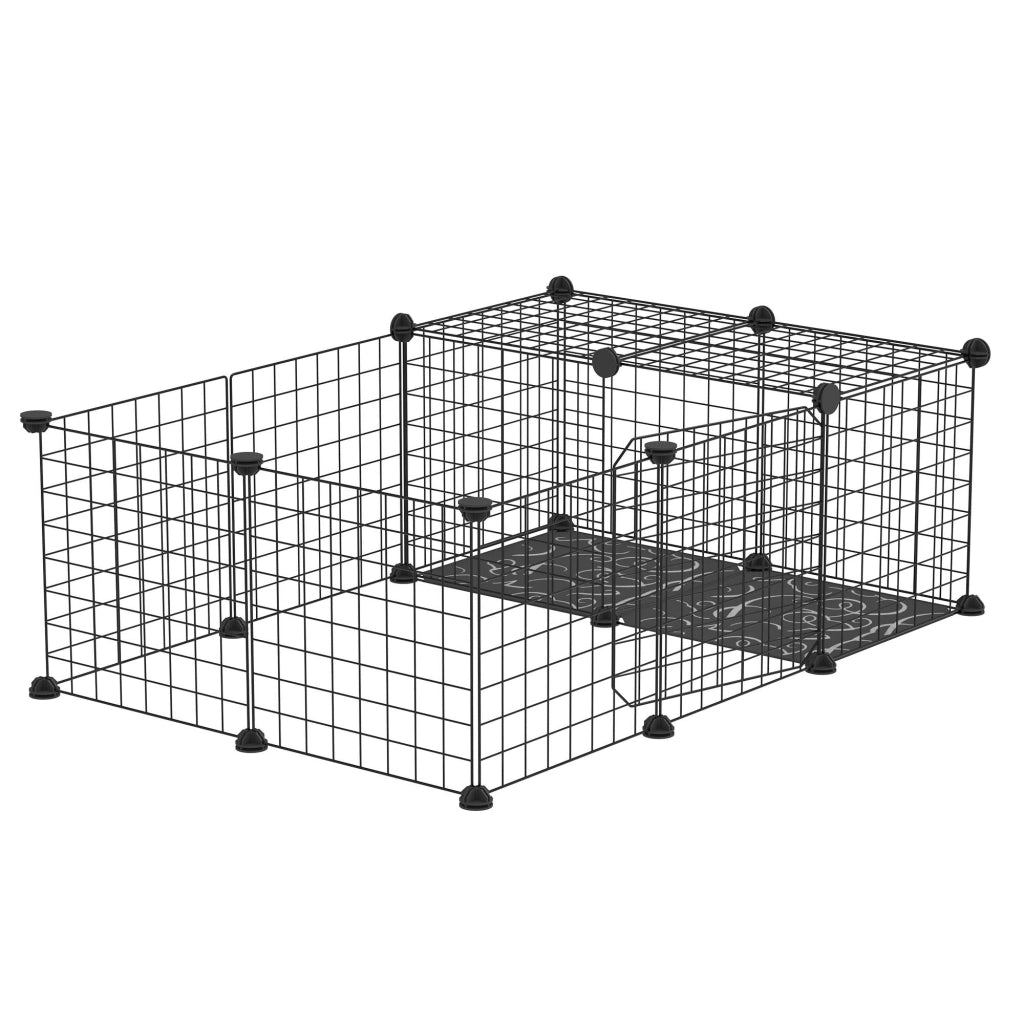 Recinto per Conigli e Porcellini d'India Modulabile con Accessori Montaggio, 105x70x35cm - Nero