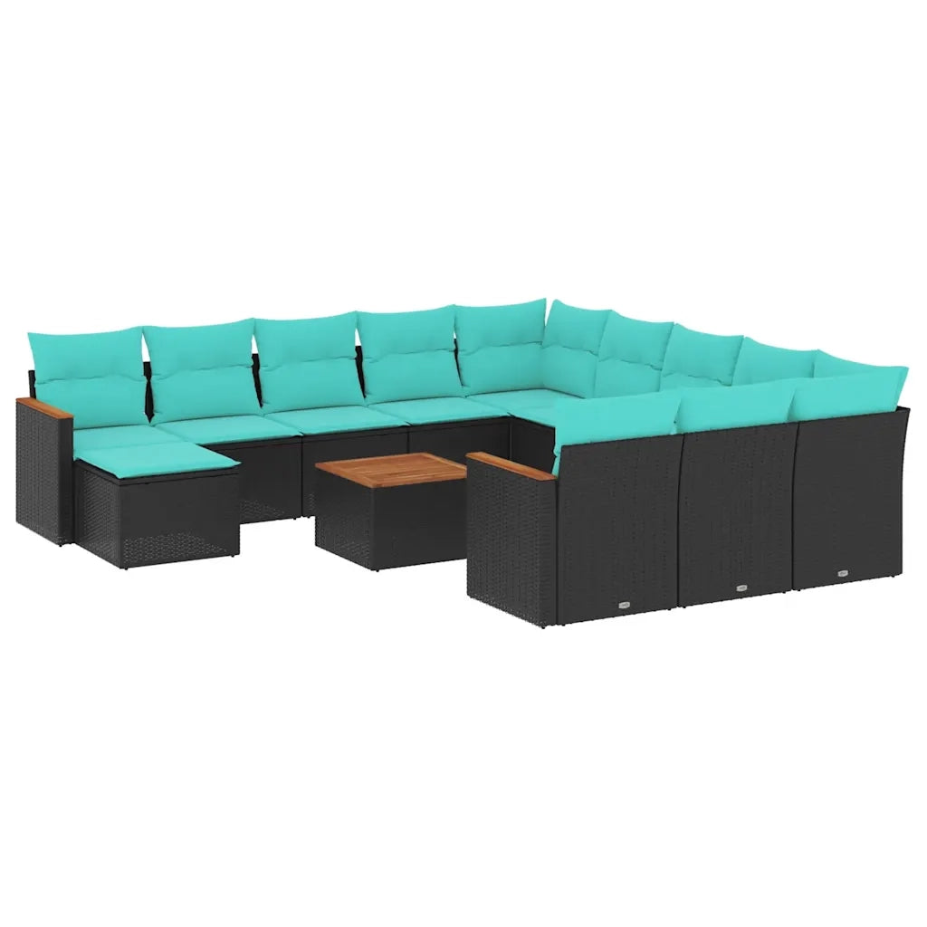 Set Divani da Giardino 13 pz con Cuscini Nero in Polyrattan 3226589
