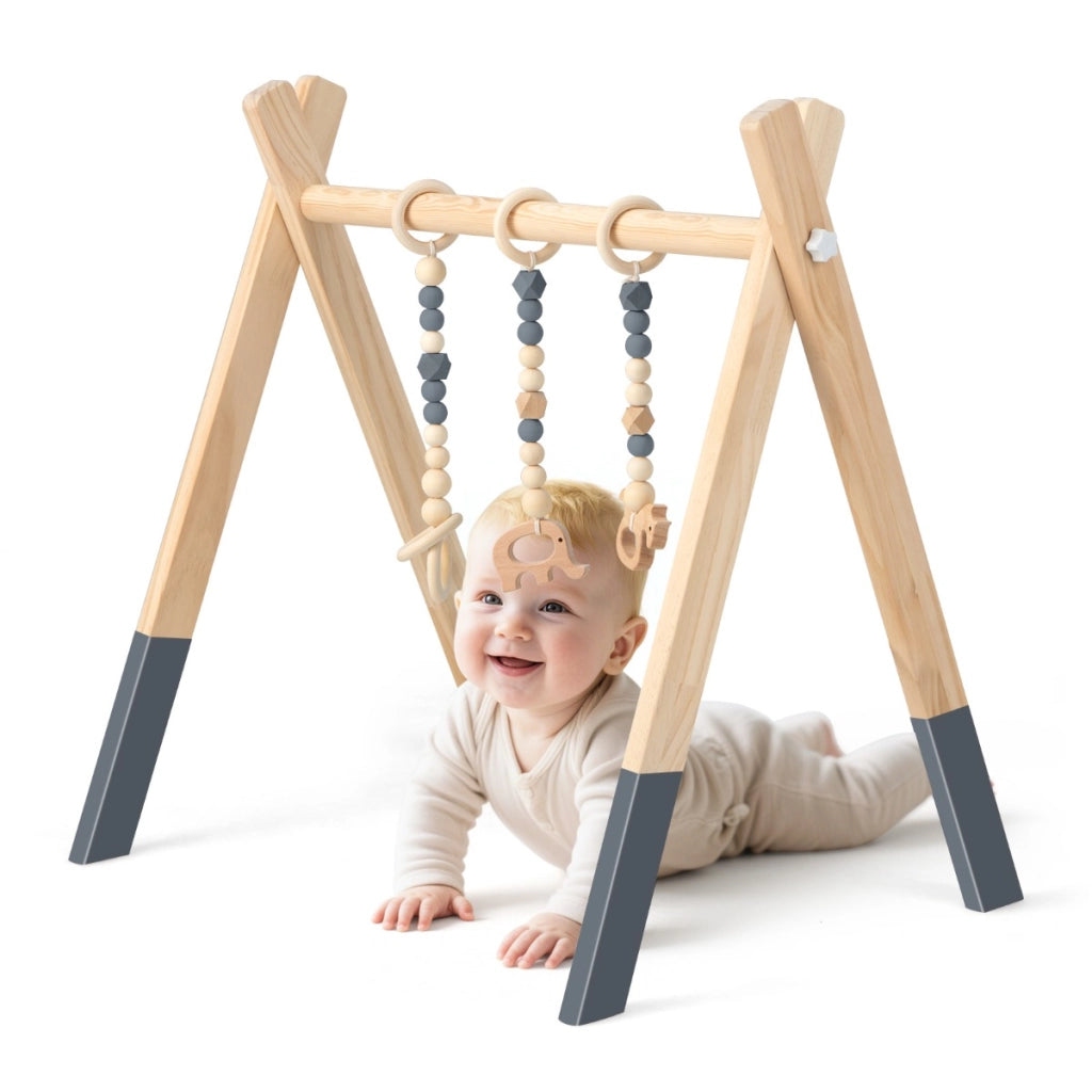Palestrina con giocattoli pieghevole per bambini + 3 mesi, Centro di attivit¨¤ di legno 60x44x60cm Grigio