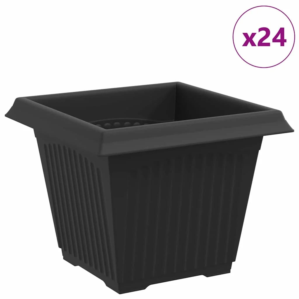 Lot de 24 pots de fleurs carrés modernes intérieur extérieur 43 x 43 x 33,5 cm en plastique noir 02_0059375