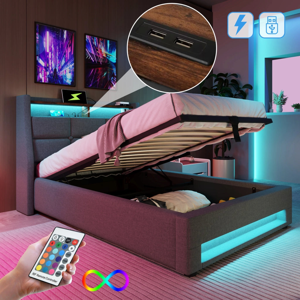 Letto singolo imbottito 90x200 cm con materasso e illuminazione LED