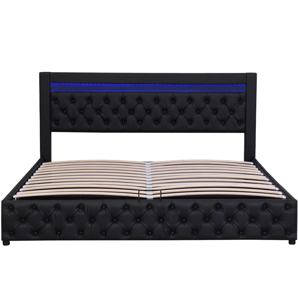 Letto imbottito 180x200 cm con rete, contenitore e luci LED