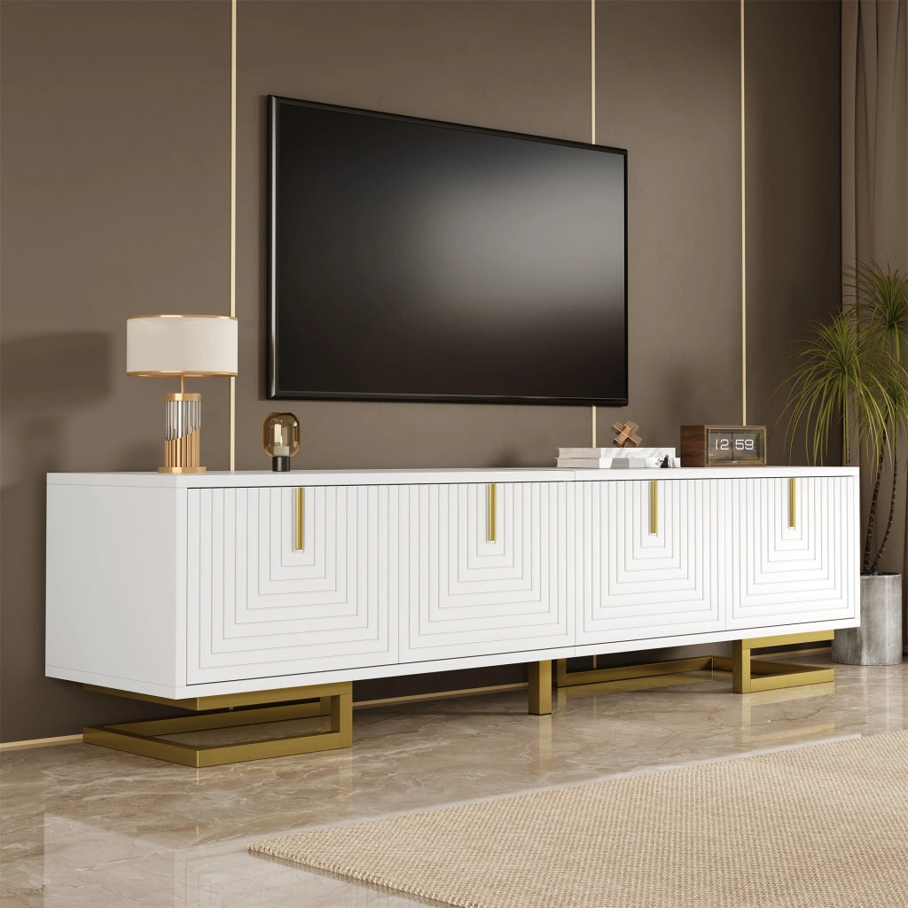 Mobile TV Lowboard con Ante Strutturate ¨C MINIMAL ¨C Oro, Gambe e Maniglie Dorate