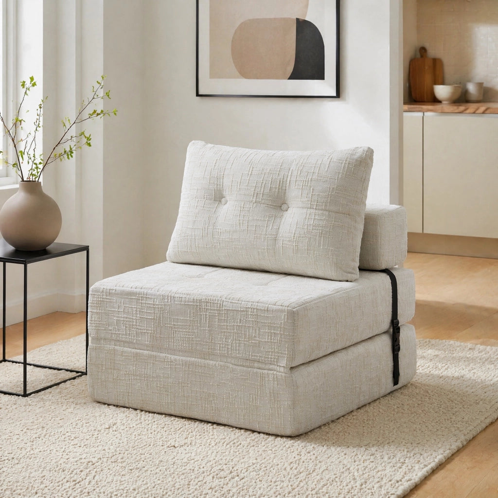 DIVANO LETTO Pieghevole 79x180x18 cm Chenille Beige