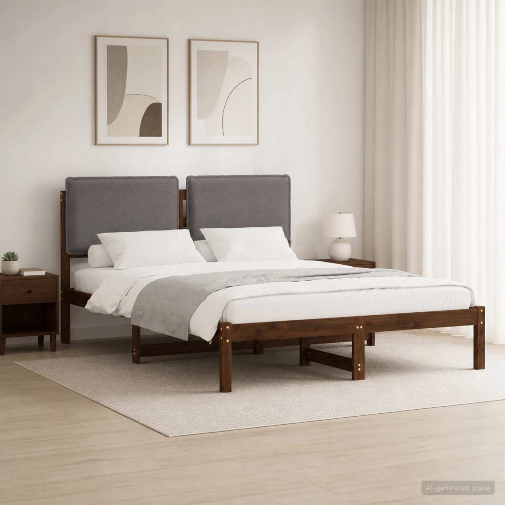 Letto con Testiera Rivestita Marrone scuro e grigio chiaro 903920