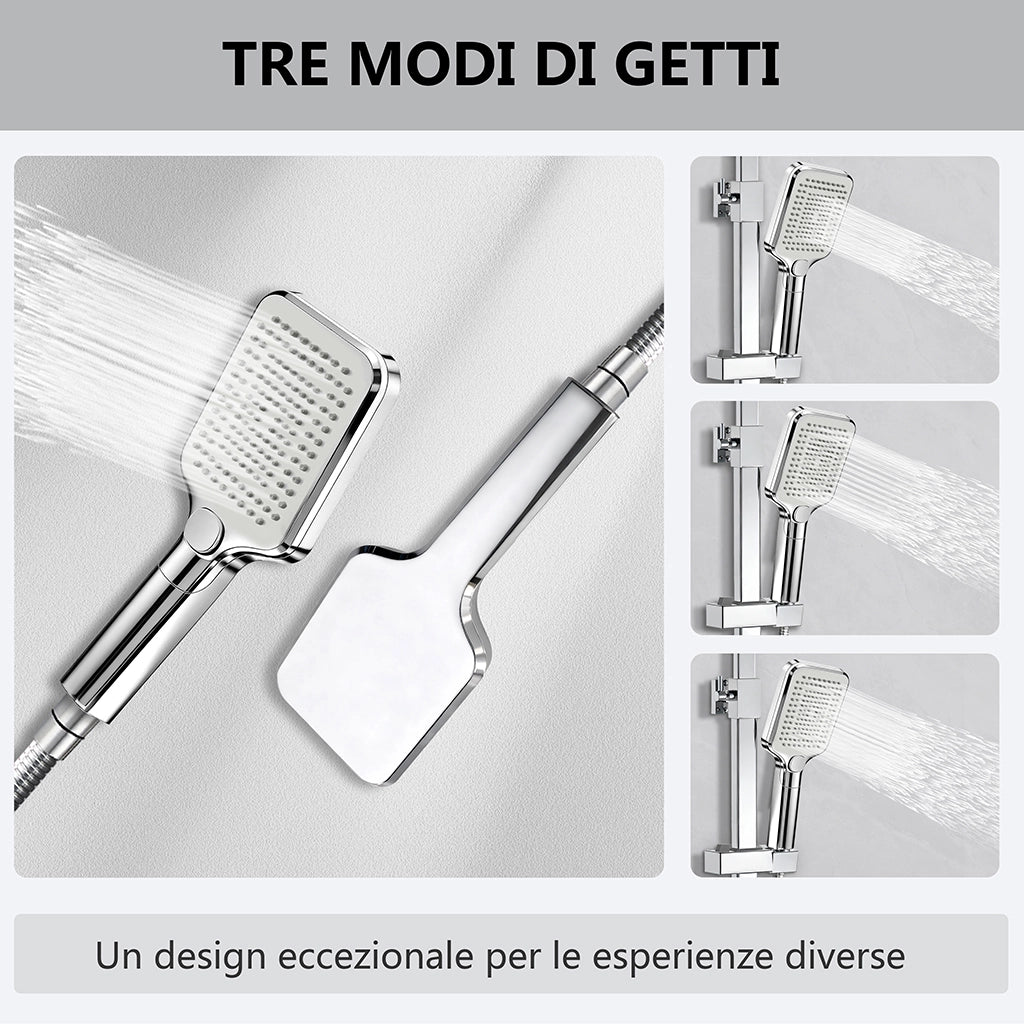 AICA Colonna doccia con miscelatore termostatico, rubinetto doccia 28x4cm, soffione doccia quadrato 30x30cm in acciaio inox cromato