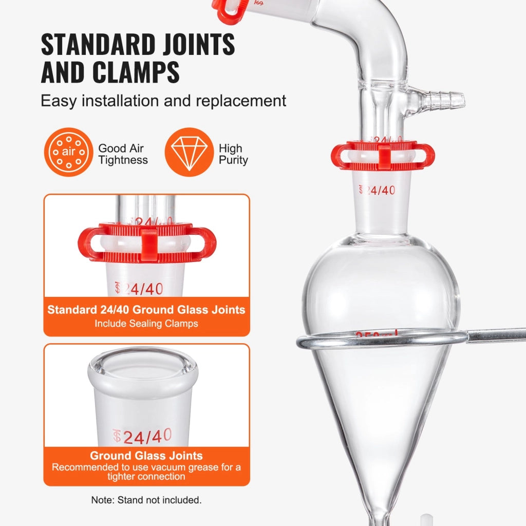 Kit di distillazione da laboratorio 29 pezzi in vetro borosilicato 3.3 giunti 24/40 boccetta 1000 ml YHEO-8 per oli essenziali