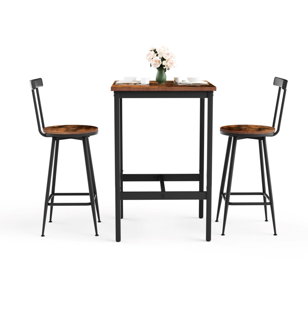 TAVOLO ALTO Set da 3 pezzi 60x60x92 cm Marrone rustico e nero