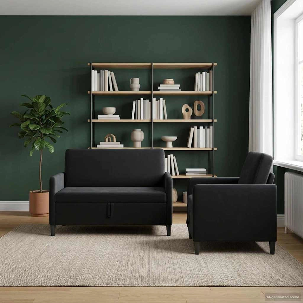 Set di Divani con Storage 2 pz Nero Poliestere 3429168