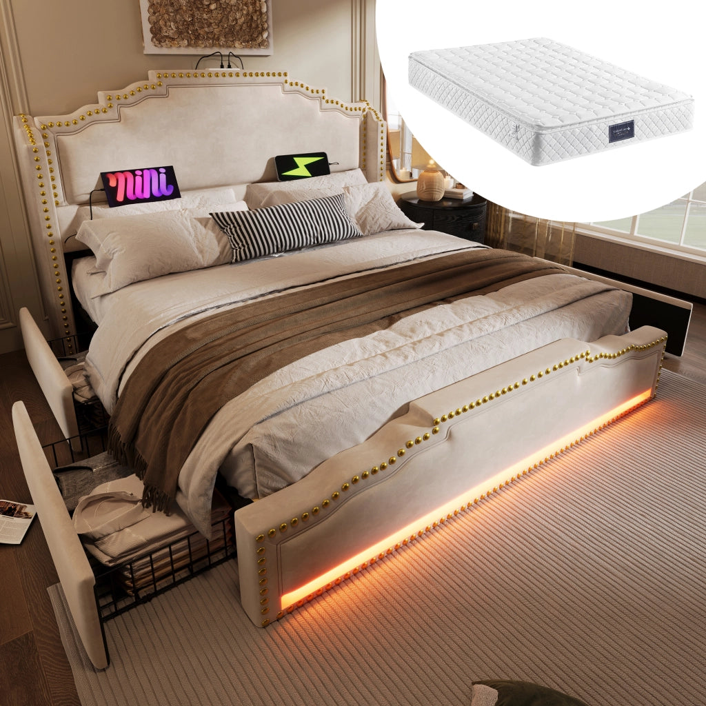 Letto matrimoniale beige 160 x 200 cm con materasso