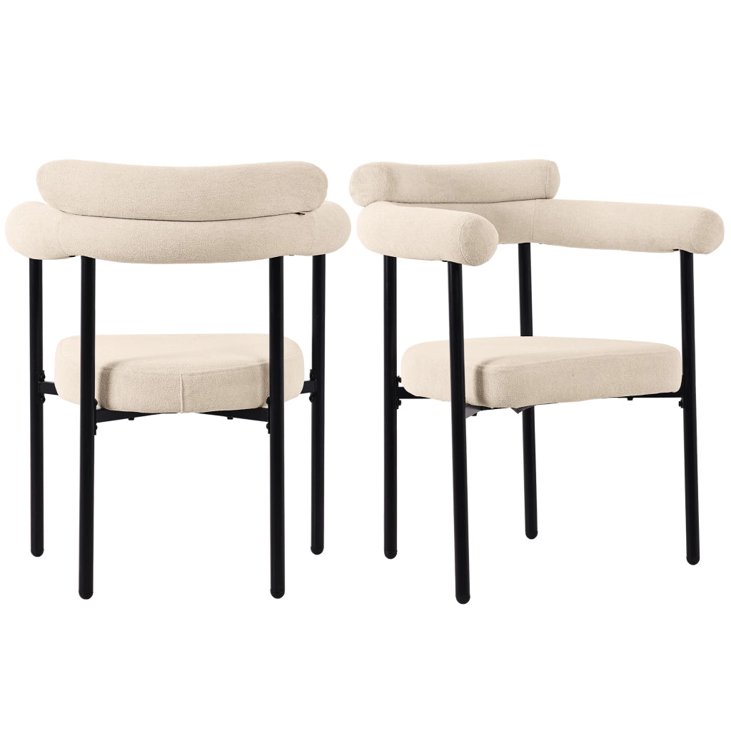 Sedia da pranzo con seduta ampia e schienale ergonomico in velluto beige e ferro