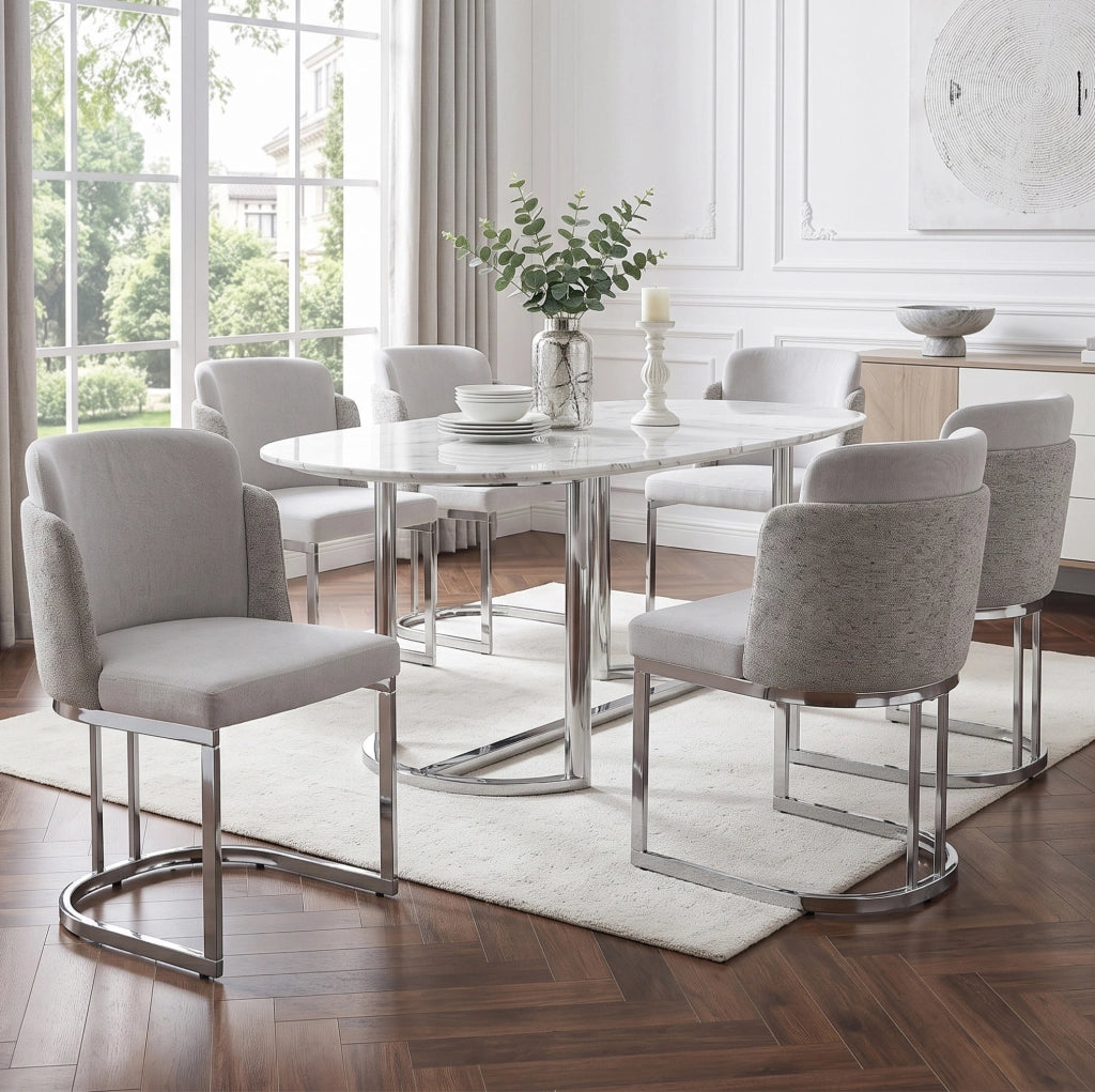 Set di 2 sedie in ciniglia grigio e argento con schienale doppio