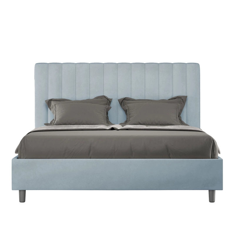 Letto imbottito Letto Matrimoniale alla Francese 150x190 cm Agueda - Con rete,Microfibra,Azzurro
