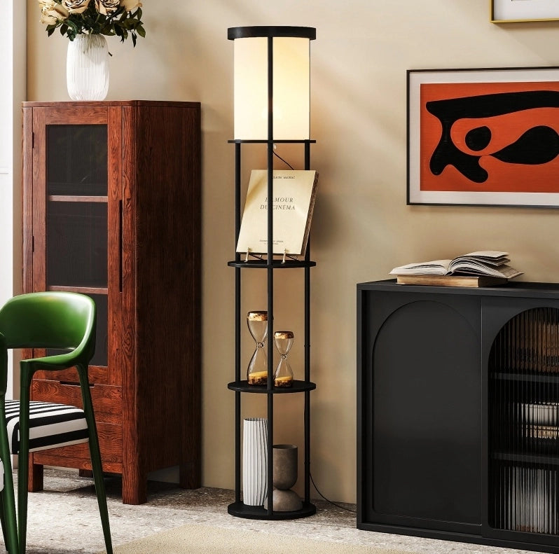 Lampada da terra con ripiani rotonda 29x29x158 cm in metallo nero con telecomando