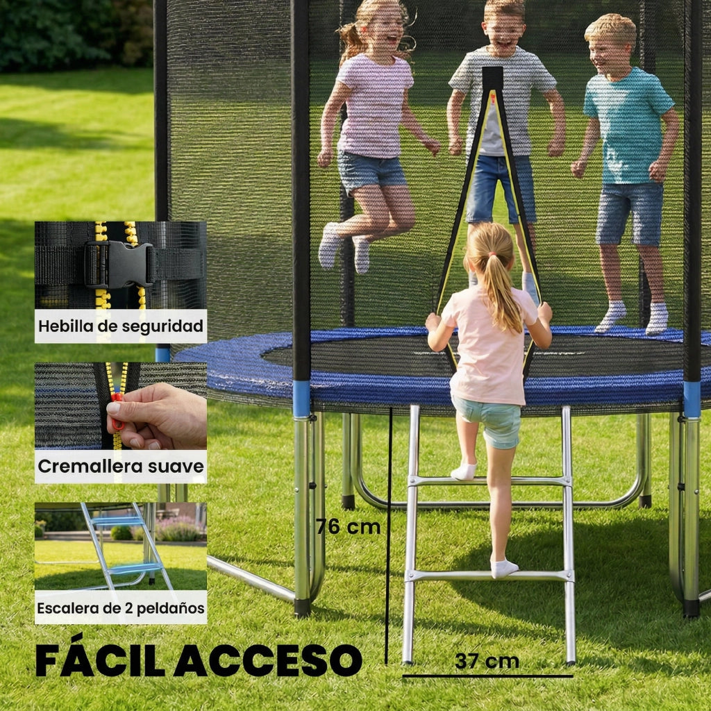 Trampolino Esterno per Bambini con Rete di Sicurezza e Scala ¨C Minimal ¨C ?305 cm Blu