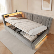 Letto imbottito 140x200 cm con contenitore, LED, USB e Type-C