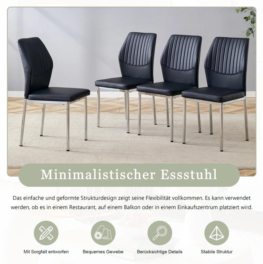 SEDIA da pranzo Set da 4 pezzi 93 cm Nero/Argento in PU e metallo