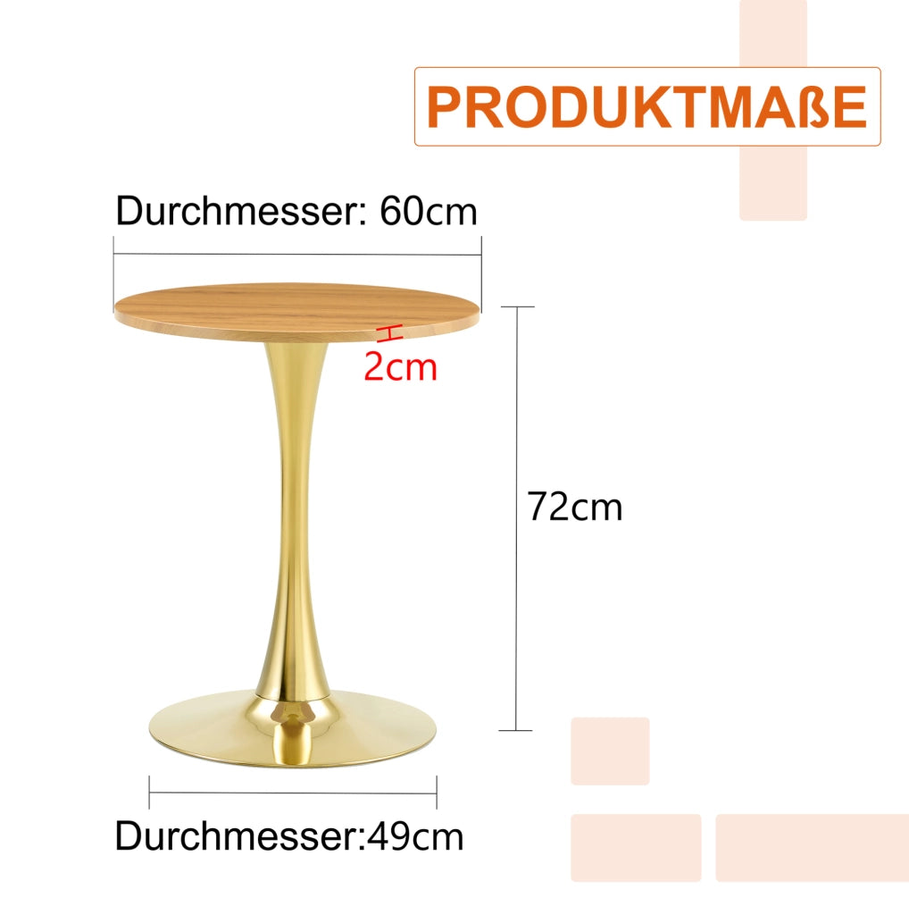 TAVOLO Rotondo 60 cm MDF e Metallo Oro/Legno
