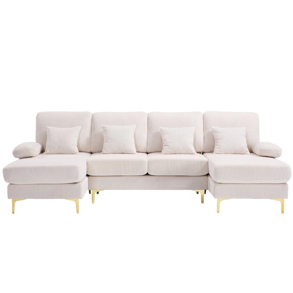 Divano a U con LED e porta USB; velluto beige 265 x 135 x 88 cm