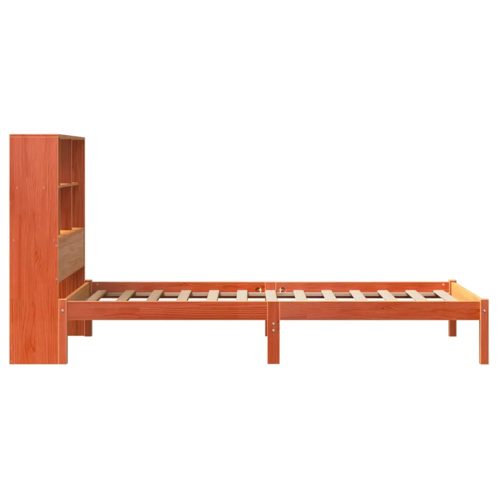 Letto Libreria senza Materasso-Struttura Letto con contenitore Marrone Cera 100x200 cm in Pino 285616